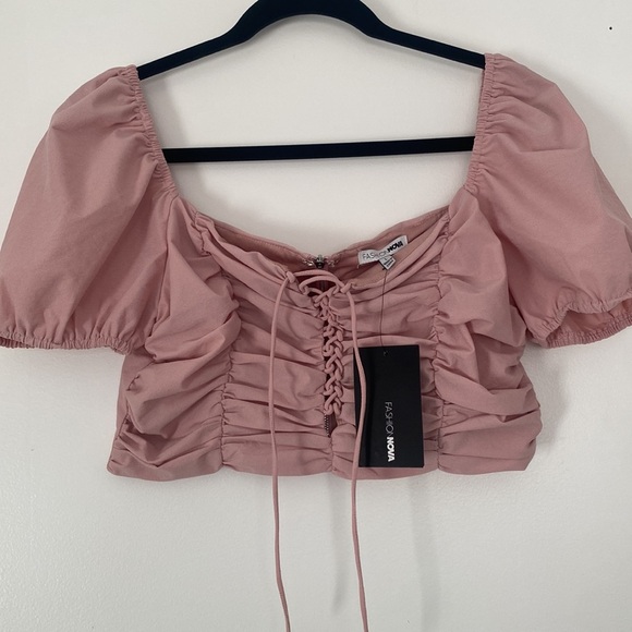 NWT Fashion Nova pink off the shoulder corset crop top size large - Picture 3 of 11